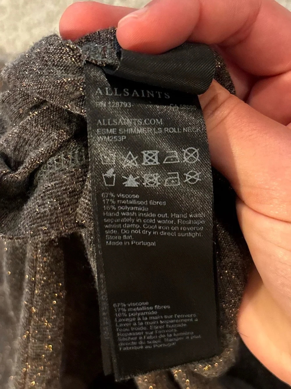 AllSaints Women’s Gray Metallic Shimmer Knit Turtleneck Shirt Sweater Sz XS Fall